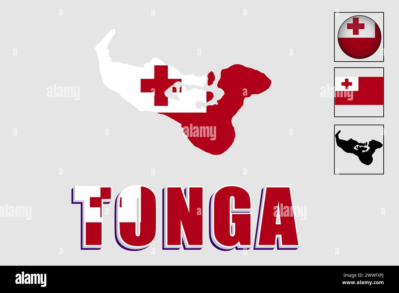 Tonga-Flagge und Karte in einer Vektorgrafik Stock Vektor