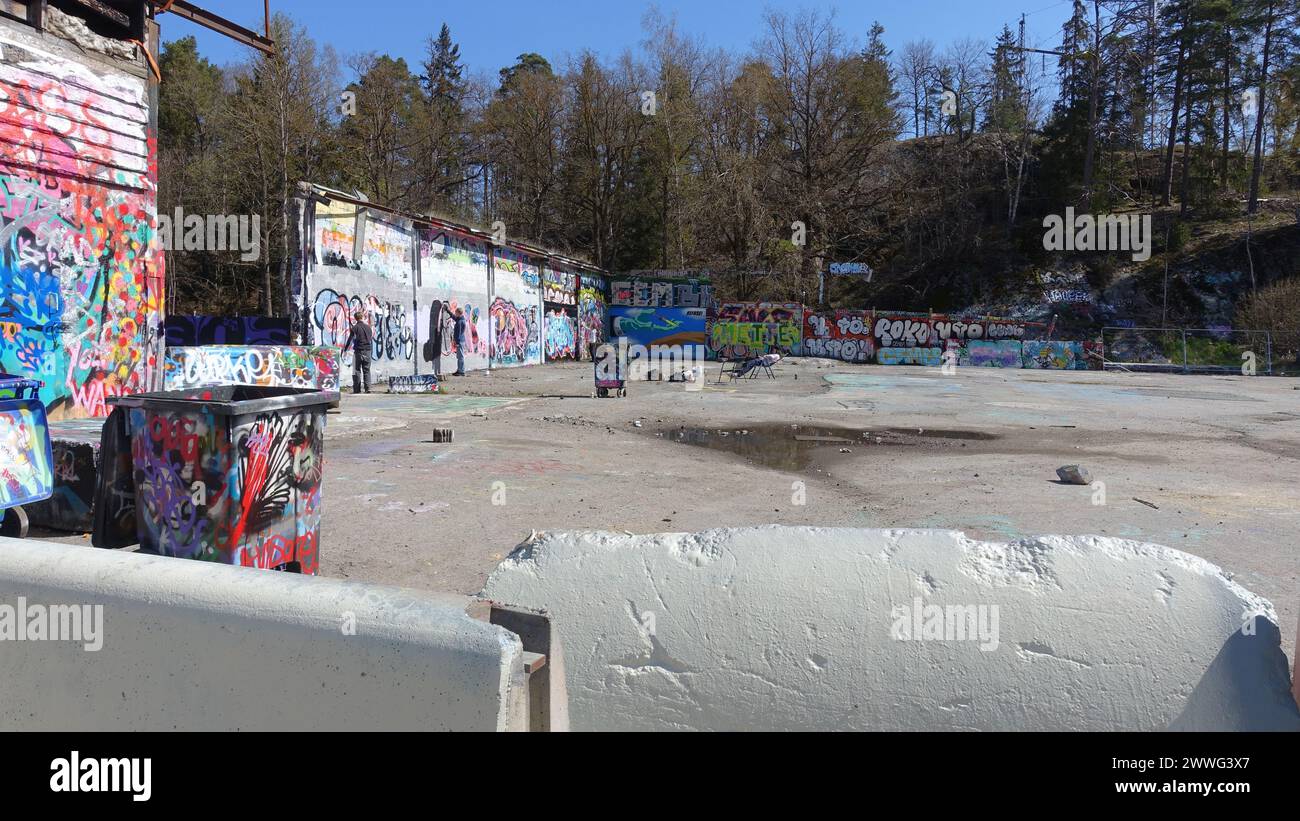 Stockholm, Snosatra, Schweden, 08. Mai 2021. Graffiti-Ausstellung am Stadtrand. Während. Stockfoto