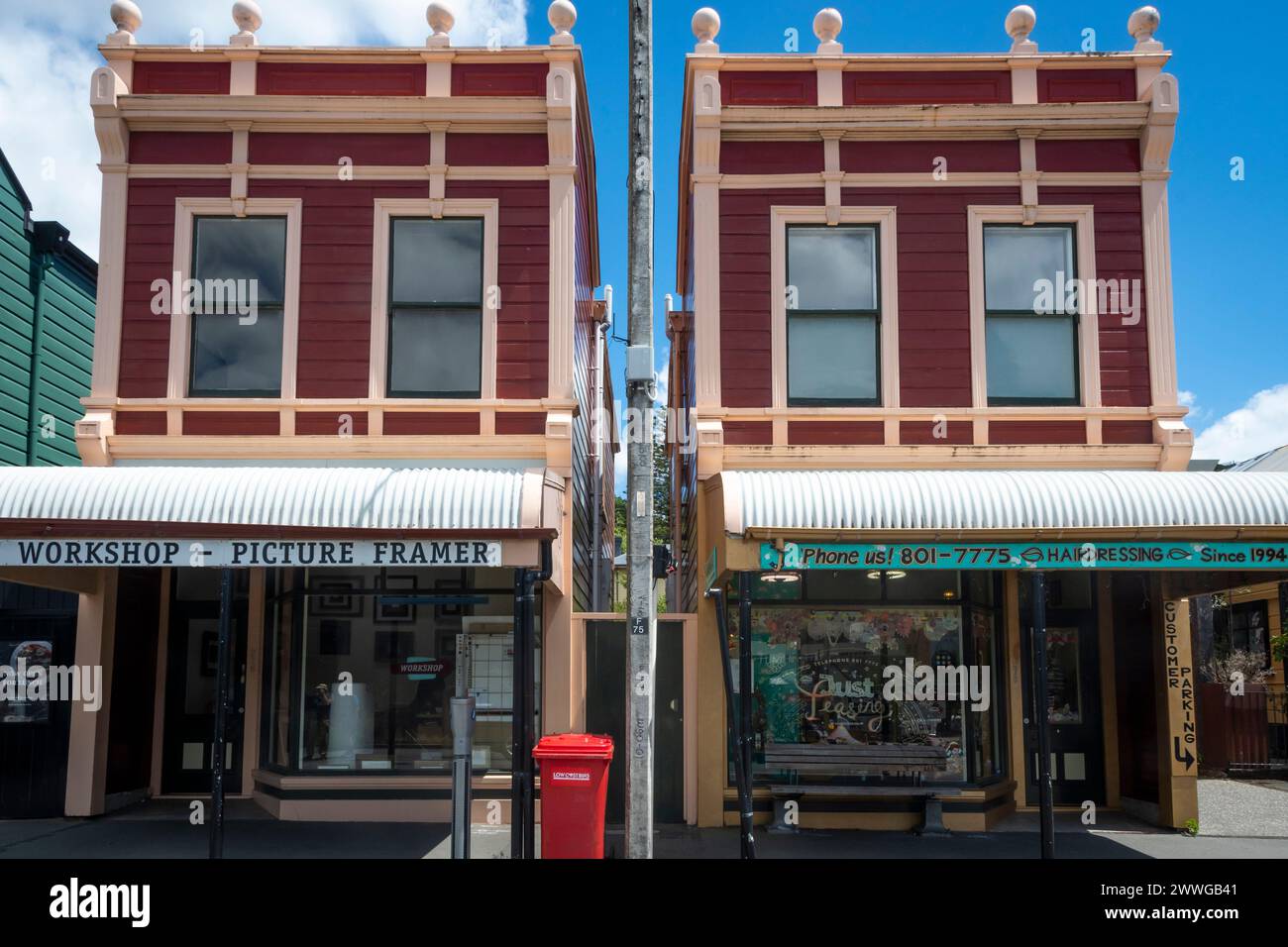 Alte Geschäfte, Cuba Street, Wellington, Nordinsel, Neuseeland Stockfoto