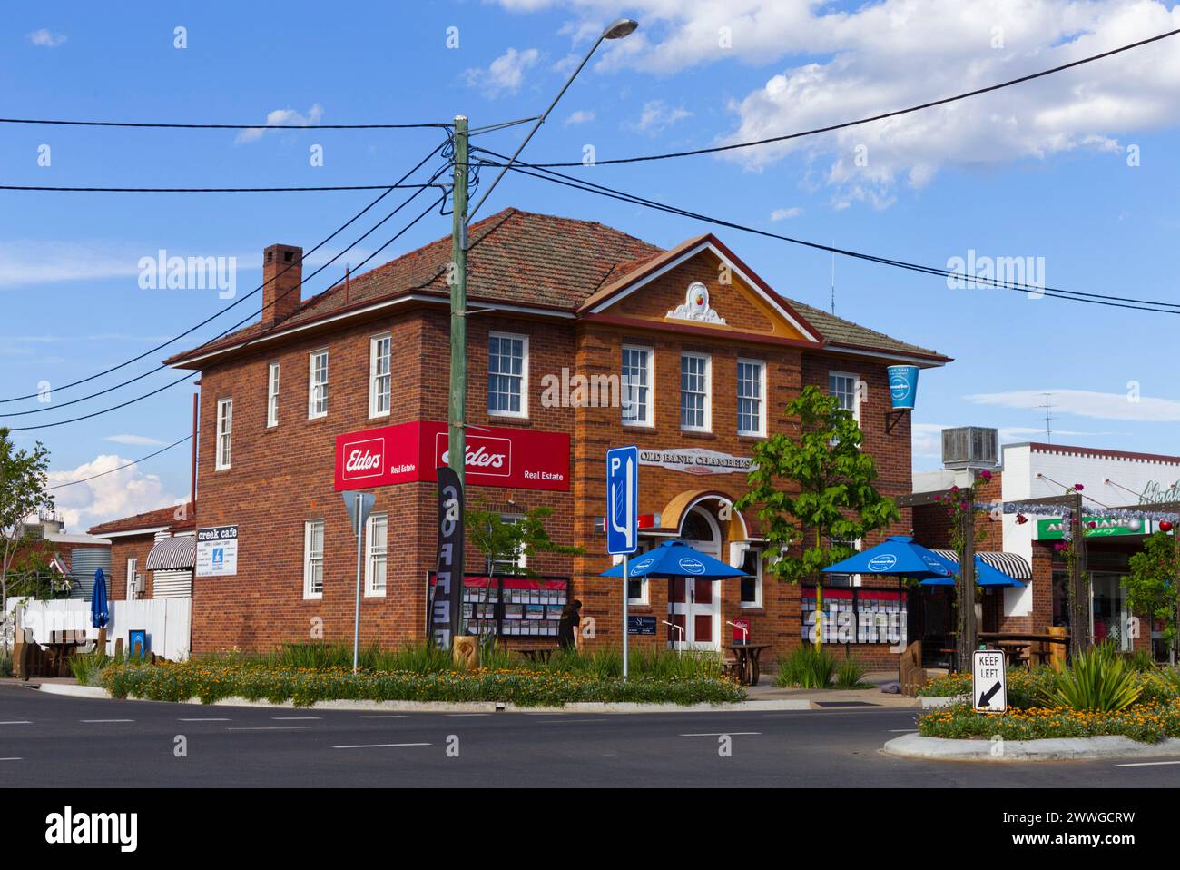 Historisches, umgestaltetes Geschäftsbankgebäude in Meilen an den Western Darling Downs Queensland Australien Stockfoto