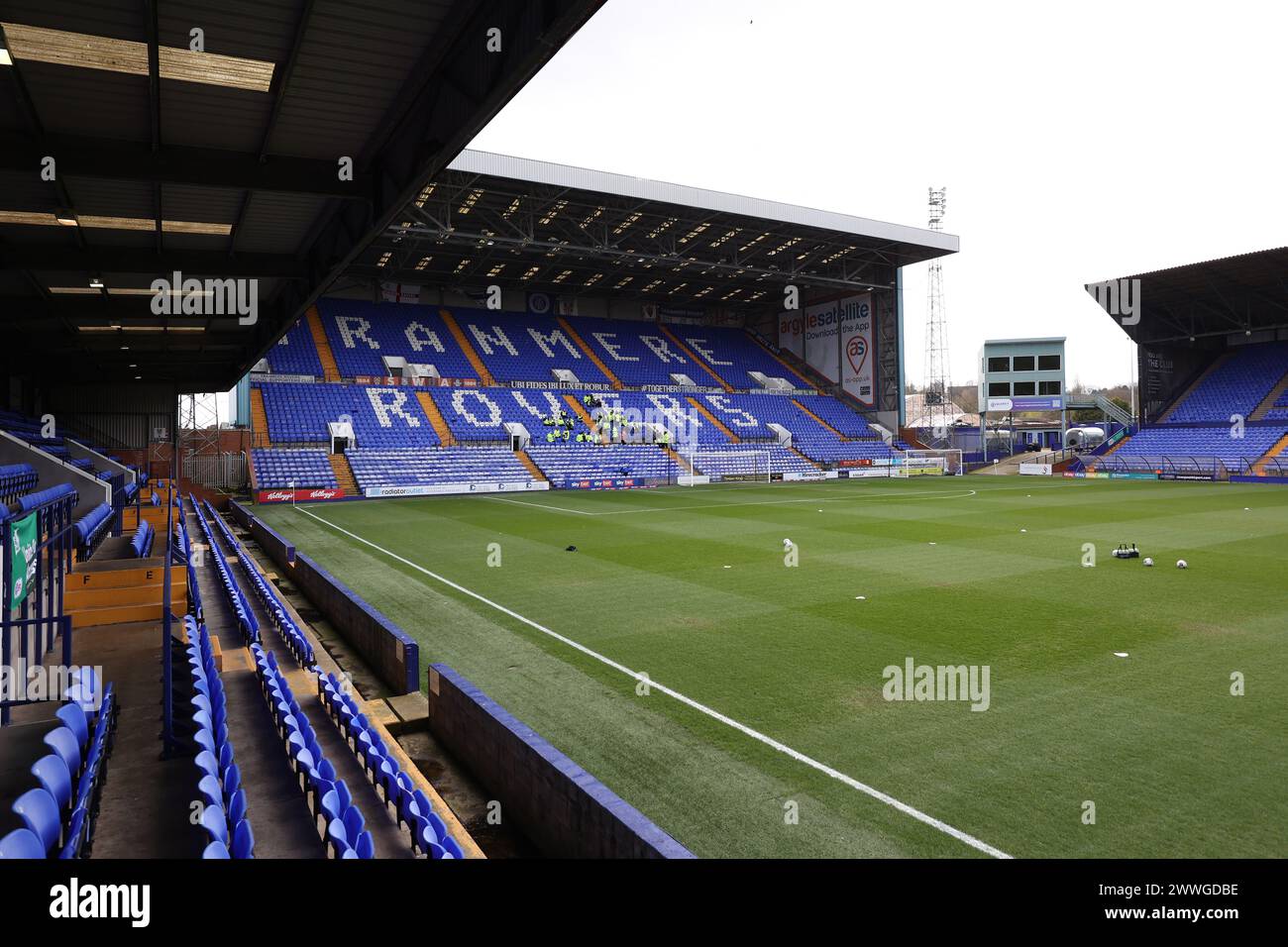 Allgemeine Ansicht des Stadions der Tranmer Rovers Football Clubs, Preston Park in Birkenhead. Stockfoto