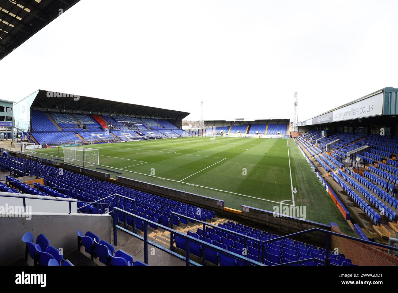 Allgemeine Ansicht des Stadions der Tranmer Rovers Football Clubs, Preston Park in Birkenhead. Stockfoto