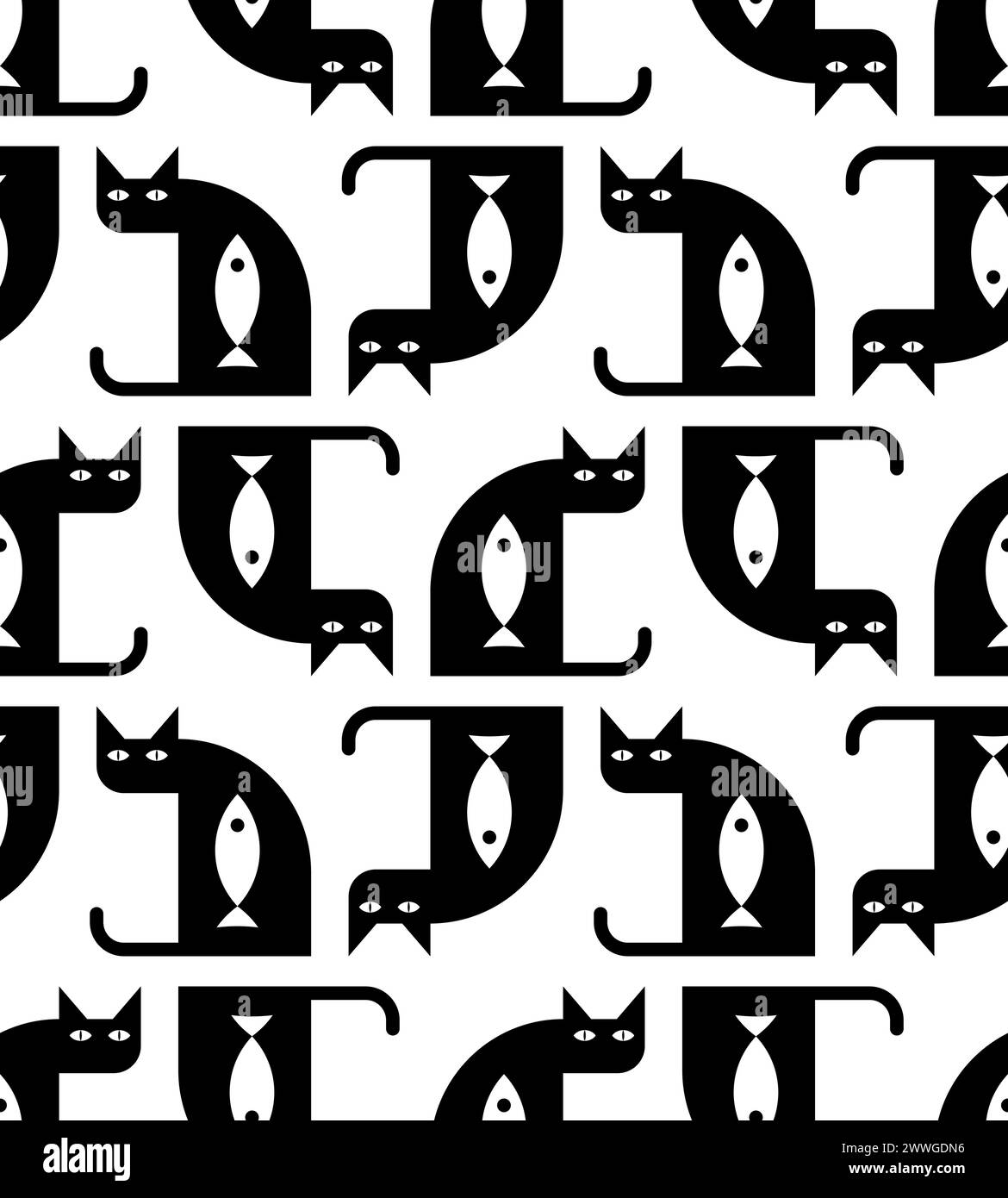 Katzen- und Fischmuster nahtlos. Fisch im Hintergrund der Katze. Textur für Babygewebe Stock Vektor