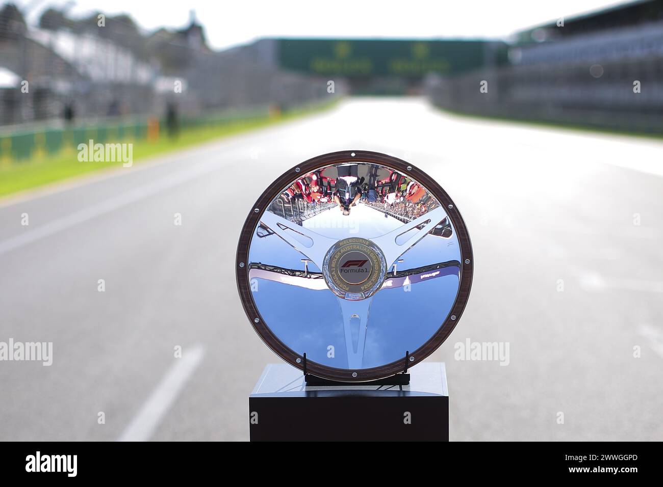 Australische GP-Trophäe während des Formel 1 Rolex Australian Grand Prix 2024, 3. Runde der Formel-1-Weltmeisterschaft 2024 vom 22. Bis 24. März 2024 auf dem Albert Park Circuit in Melbourne, Australien Stockfoto