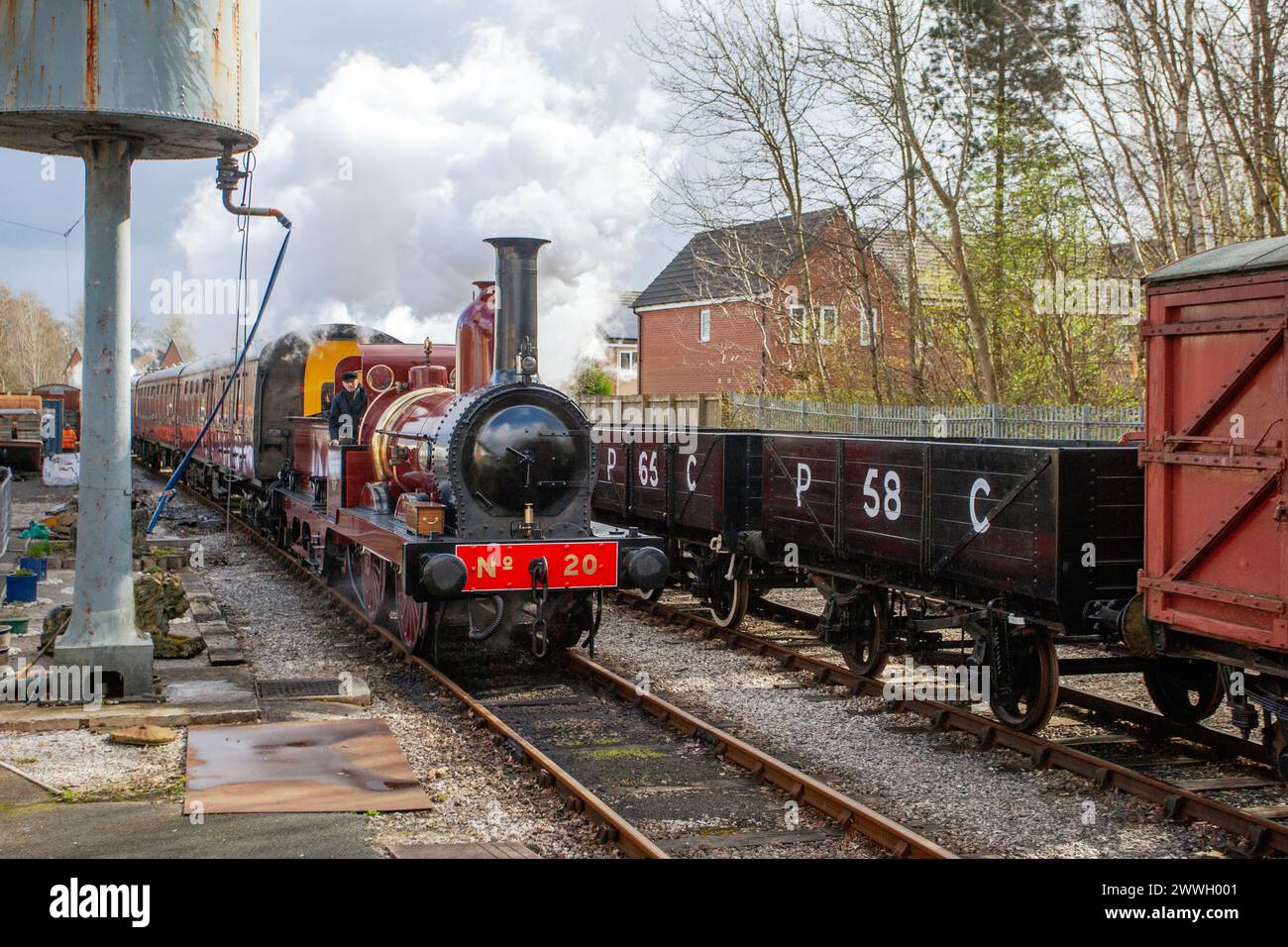 Furness Railway Number 20, 0-4-0 Tenderlokomotive, die Flaggschiff-Lokomotive des Furness Railway Trust. Ribble Steam Railway Heritage Trains fahren auf dem Anschlussgleis Preston, Großbritannien. Stockfoto