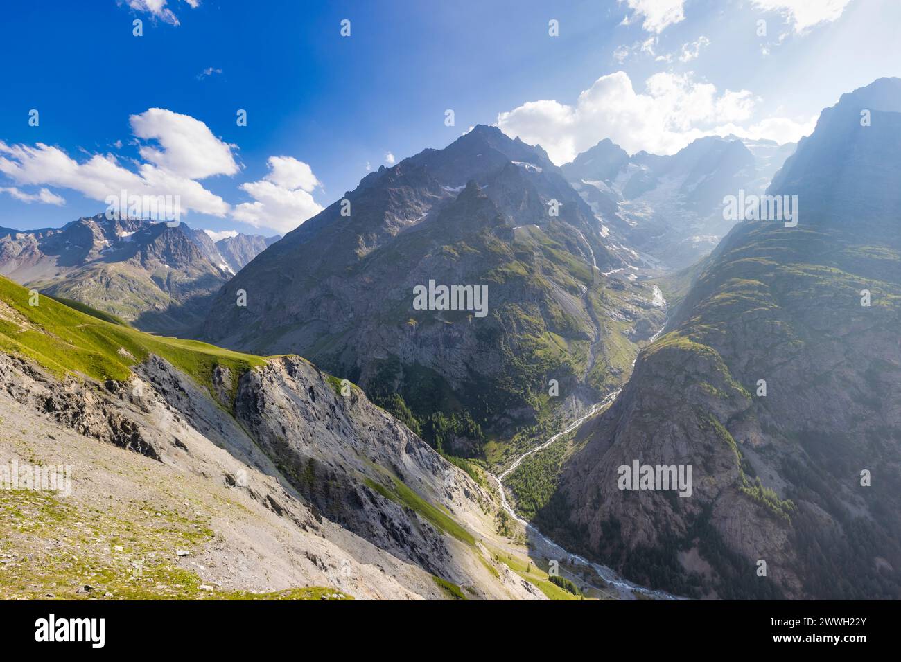 Massif de la Meije aus Col du Lautaret, Frankreich Stockfoto