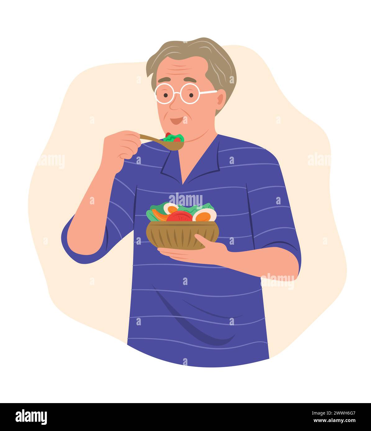 Älterer Mann essen Salat für gesunde Ernährung Konzept Illustration Stock Vektor
