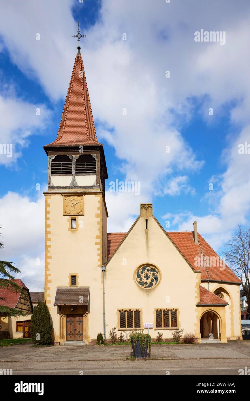 Kirche Paroisse Protestante in Horbourg-Wihr, Haut-Rhin, Grand Est, Frankreich Stockfoto