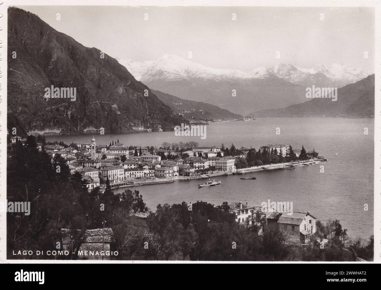 Vintage-Postkarte von Lago Di Como - Menaggio 1950er? Stockfoto