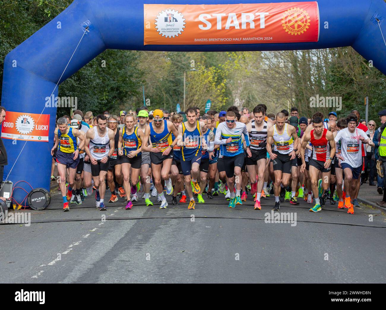 Brentwood, Essex 24. März 2024 Halbmarathon dieses großartige Ereignis in Brentwood Essex im 42. Jahr. Im Laufe der Jahre hat die Veranstaltung mehrere Millionen Pfund für wohltätige Zwecke gesammelt. Guthaben: Richard Lincoln/Alamy Live News Stockfoto