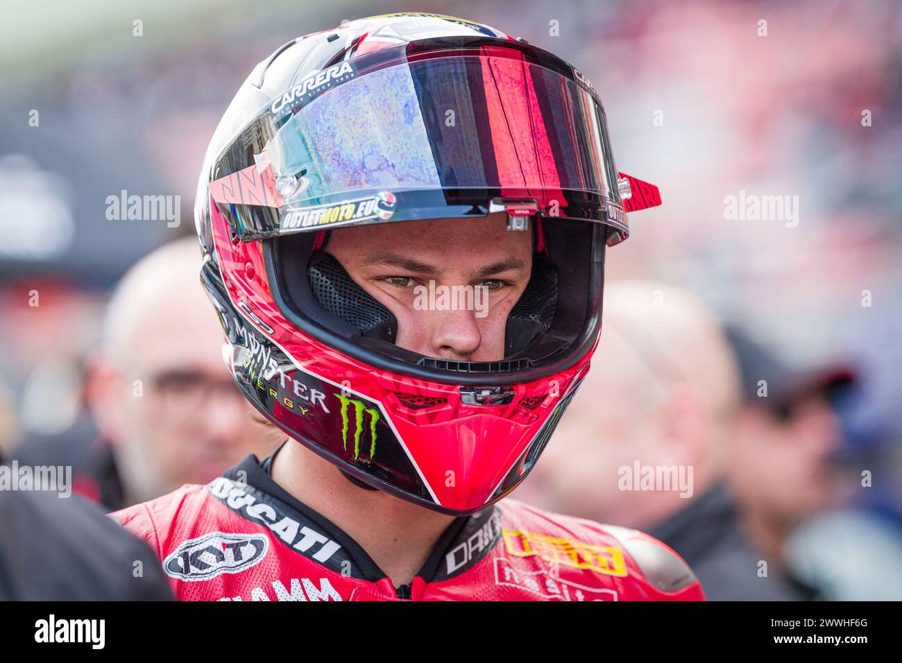 Circuit de Barcelona, Barcelona, Katalonien, Spanien. März 2024. 2024 Pirelli Catalunya Round, World Superbikes, Runde 2, Tag 3; Nicolo Bulega vom Aruba.it Racing bereitet sich auf den superpole am Startplatz vor Credit: Action Plus Sports/Alamy Live News Stockfoto