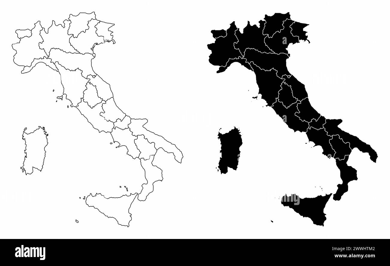 Die schwarz-weißen Verwaltungskarten Italiens Stock Vektor