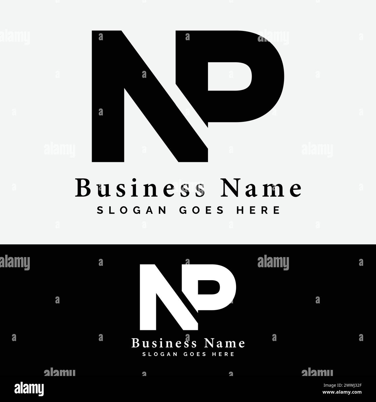 Logodesign mit N-, P- und NP-Buchstaben. Illustration des ursprünglichen Logos des Alphabets NP Stock Vektor
