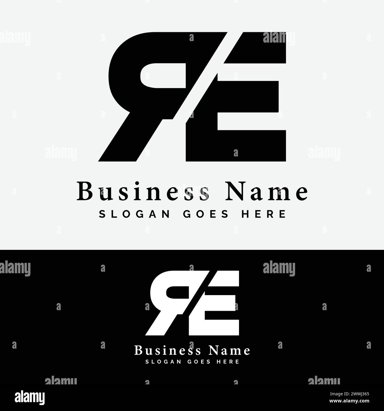 Logodesign mit R, E, RE Letter. Illustration des ursprünglichen Logovektors für Alphabet RE Stock Vektor