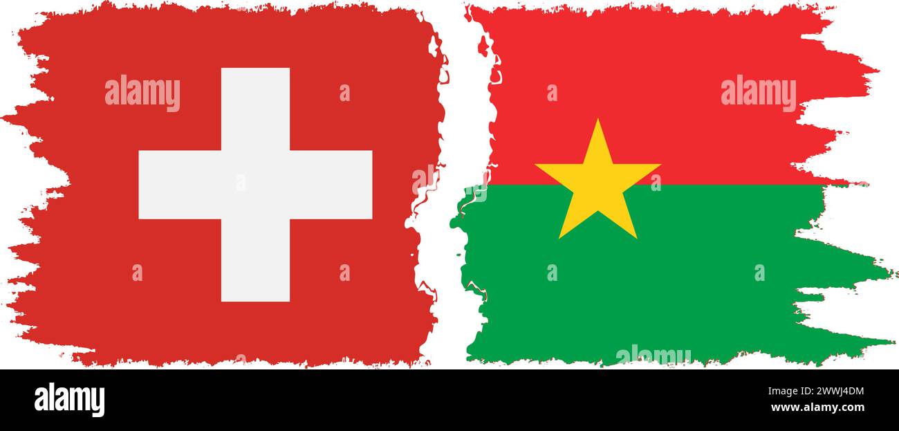 Burkina Faso und Schweiz Grunge Flaggen Verbindung, Vektor Stock Vektor