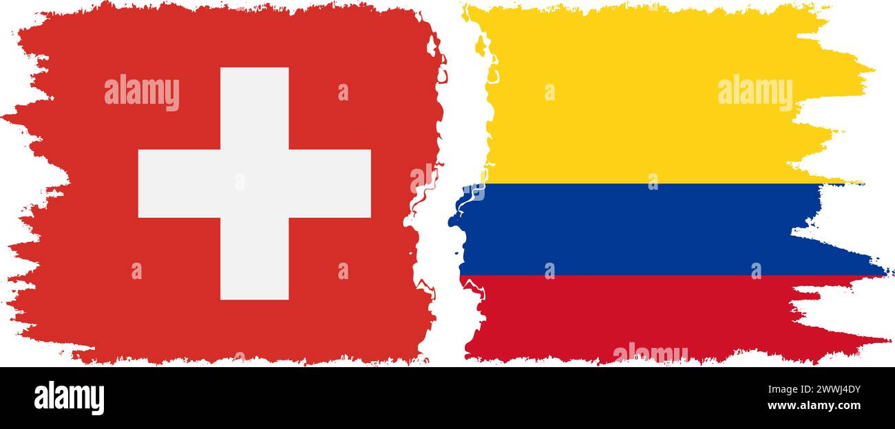 Kolumbien und Schweiz Grunge Flags Verbindung, Vektor Stock Vektor