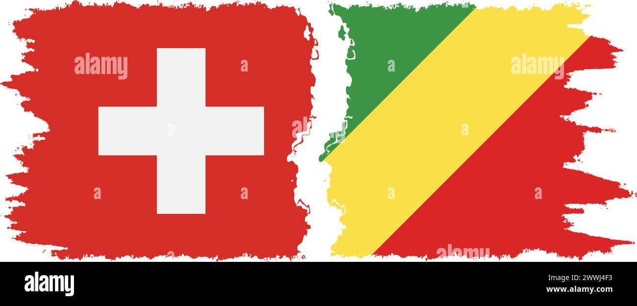 Kongo-Brazzaville und Schweiz Grunge Flaggen Verbindung, Vektor Stock Vektor