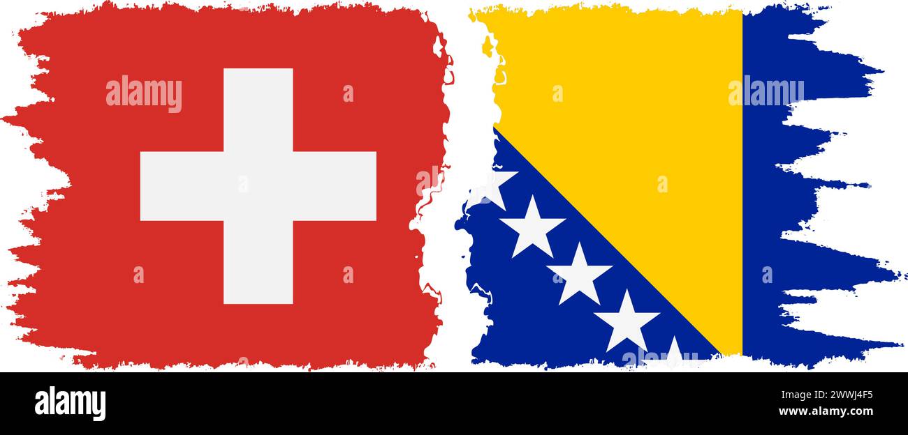 Bosnien und Herzegowina und Schweiz Grunge Flaggen Verbindung, Vektor Stock Vektor