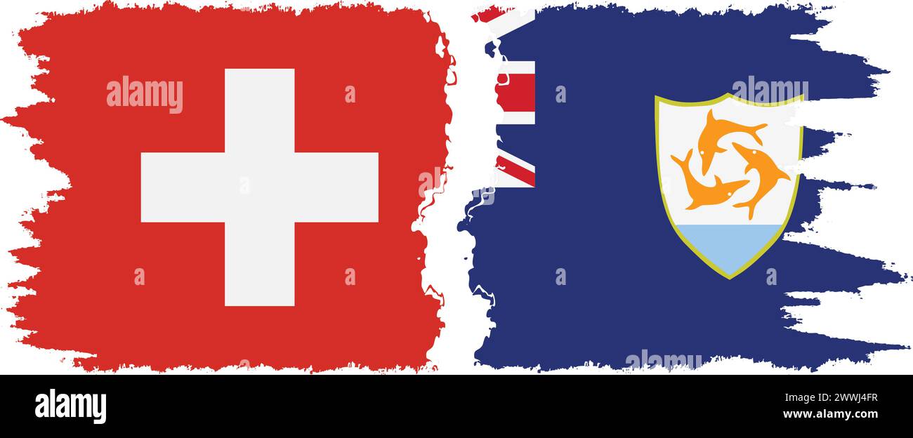 Anguilla und Schweiz Grunge Flaggen Verbindung, Vektor Stock Vektor