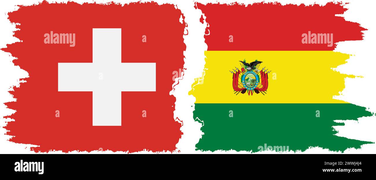 Bolivien und Schweiz Grunge Flaggen Verbindung, Vektor Stock Vektor