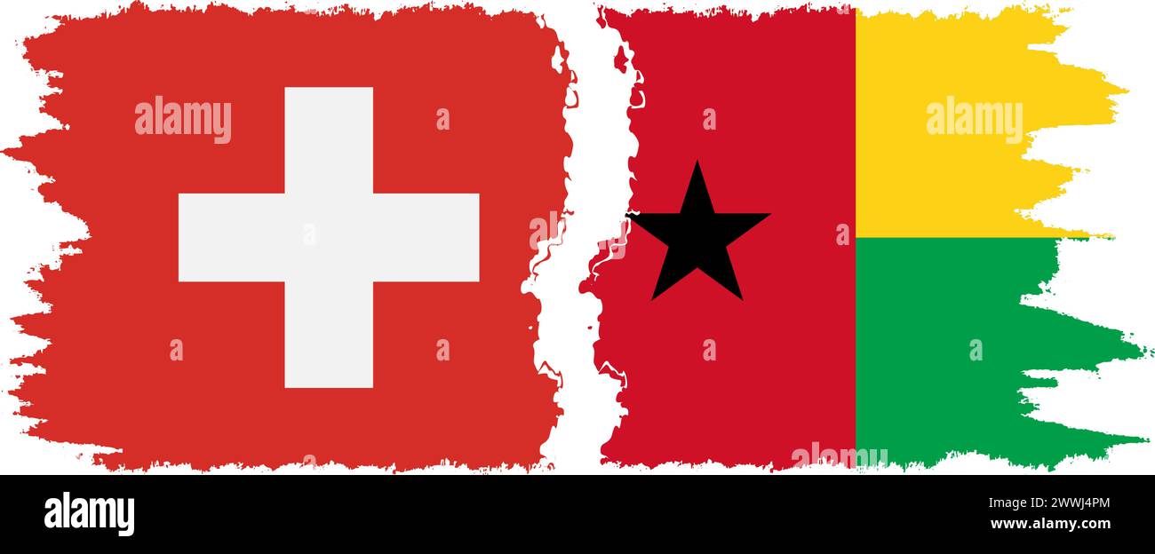 Guinea-Bissau und Schweiz Grunge Flaggen Verbindung, Vektor Stock Vektor