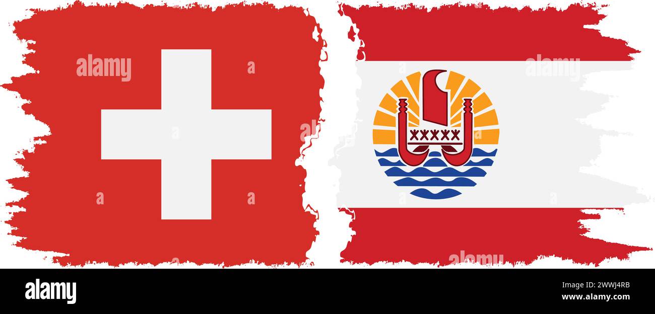 Französisch-Polynesien und Schweiz Grunge Flaggen Verbindung, Vektor Stock Vektor