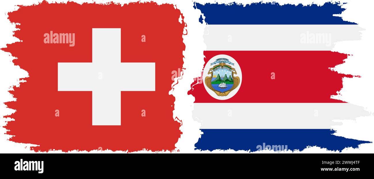 Costa Rica und Schweiz Grunge Flaggen Verbindung, Vektor Stock Vektor