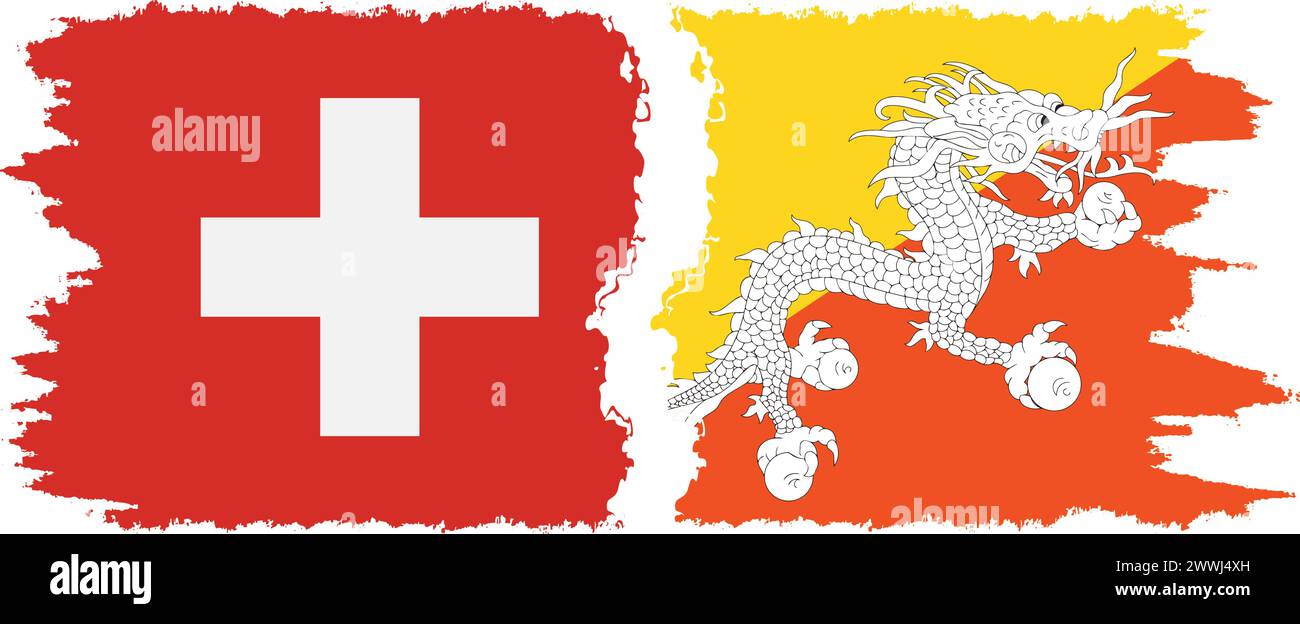 Bhutan und Schweiz Grunge Flaggen Verbindung, Vektor Stock Vektor