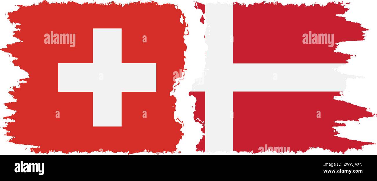 Dänemark und Schweiz Grunge Flags Verbindung, Vektor Stock Vektor