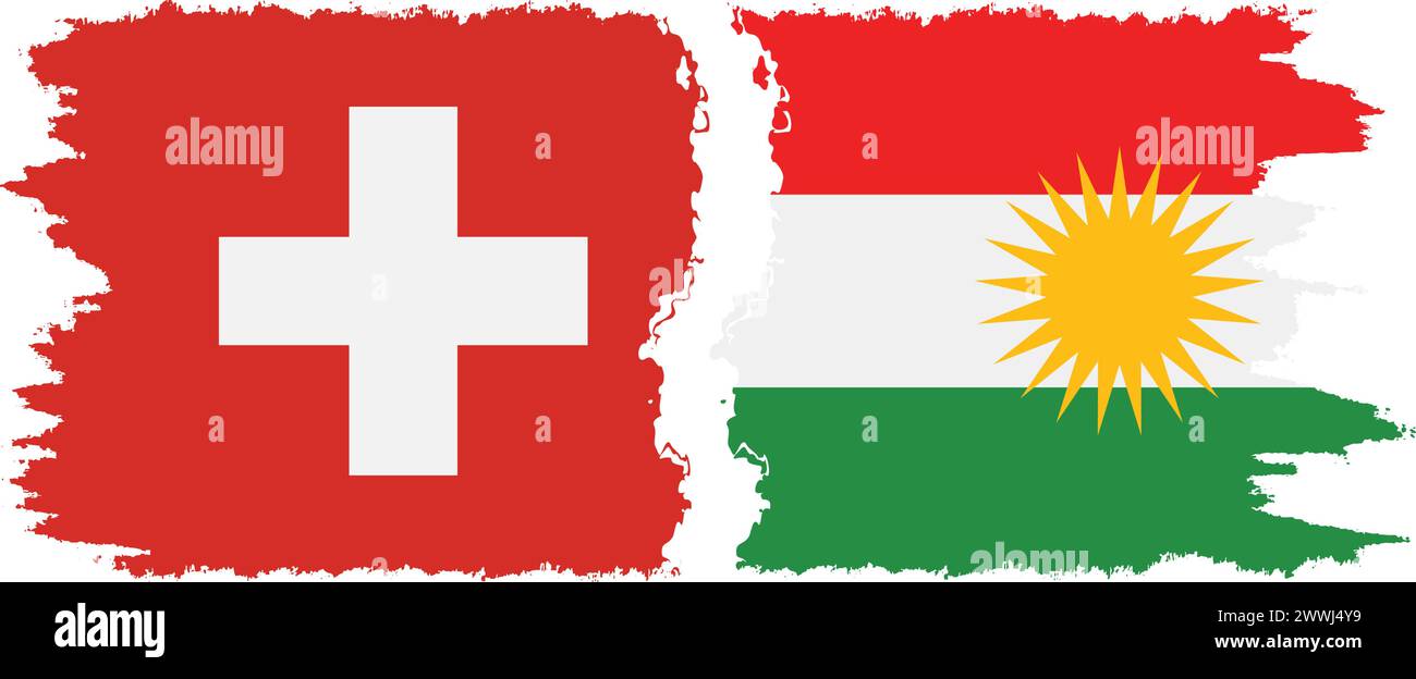 Kurdistan und Schweiz Grunge Flaggen Verbindung, Vektor Stock Vektor