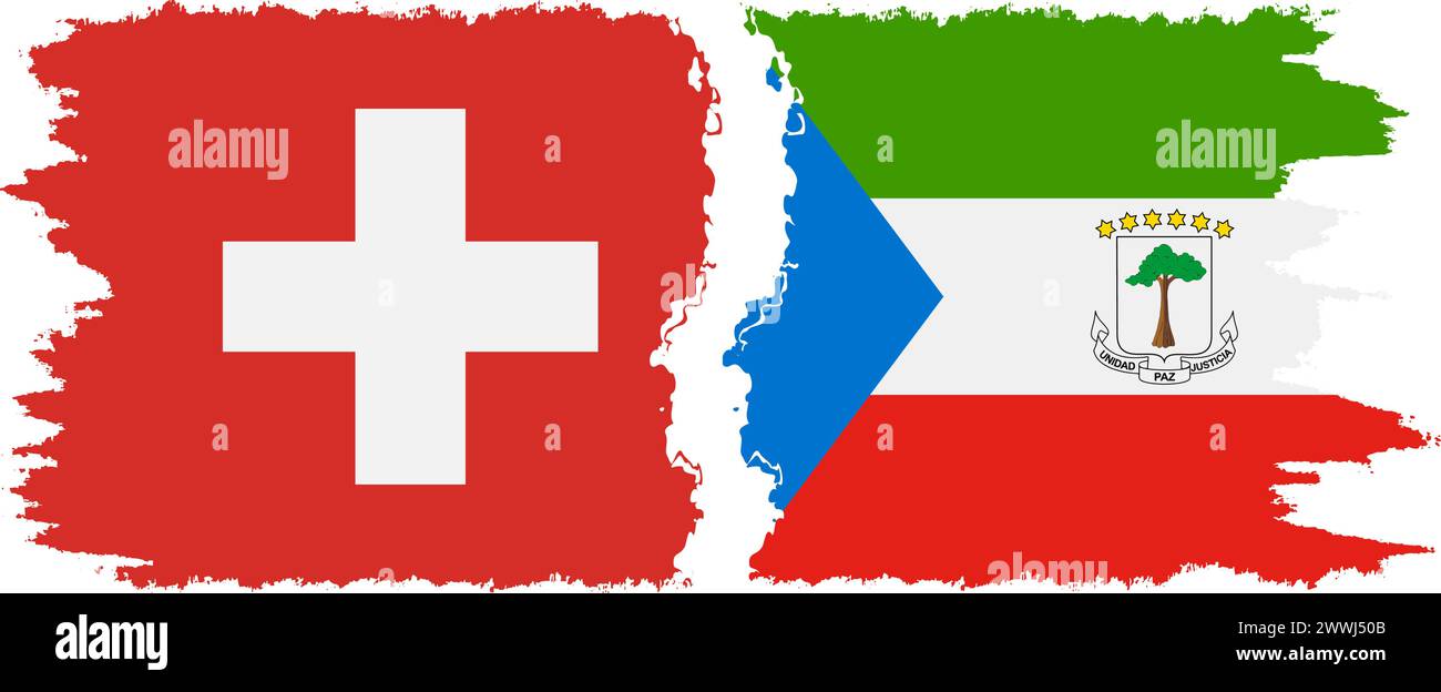 Äquatorialguinea und Schweiz Grunge Flaggen Verbindung, Vektor Stock Vektor
