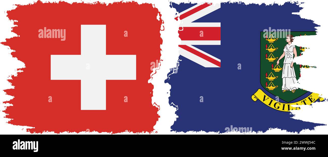 Britische Jungferninseln und Schweiz Grunge Flaggen Verbindung, Vektor Stock Vektor