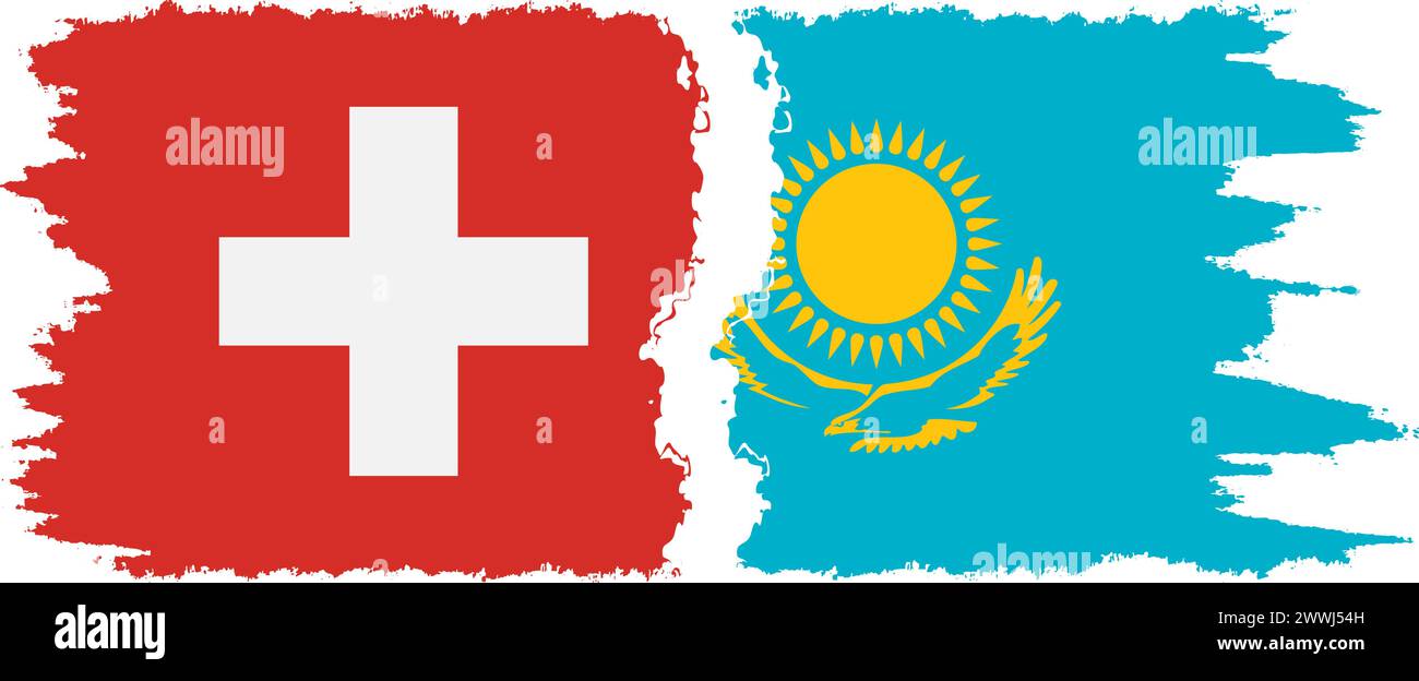Kasachstan und Schweiz Grunge Flaggen Verbindung, Vektor Stock Vektor