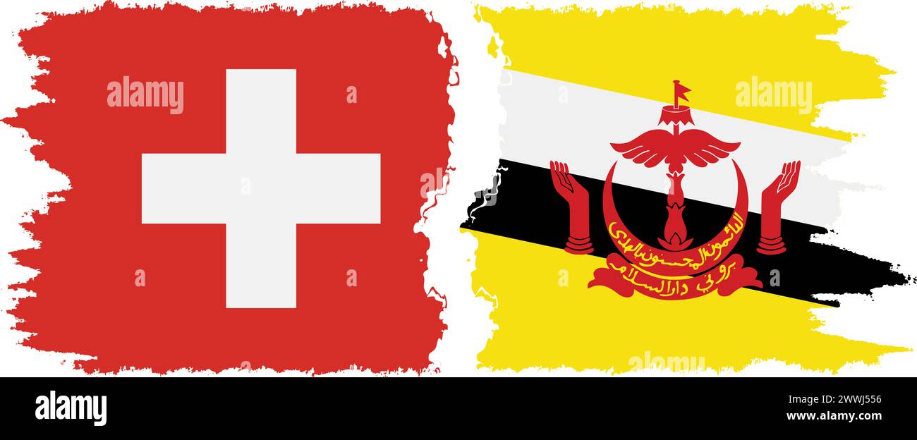 Brunei und Schweiz Grunge Flags Verbindung, Vektor Stock Vektor