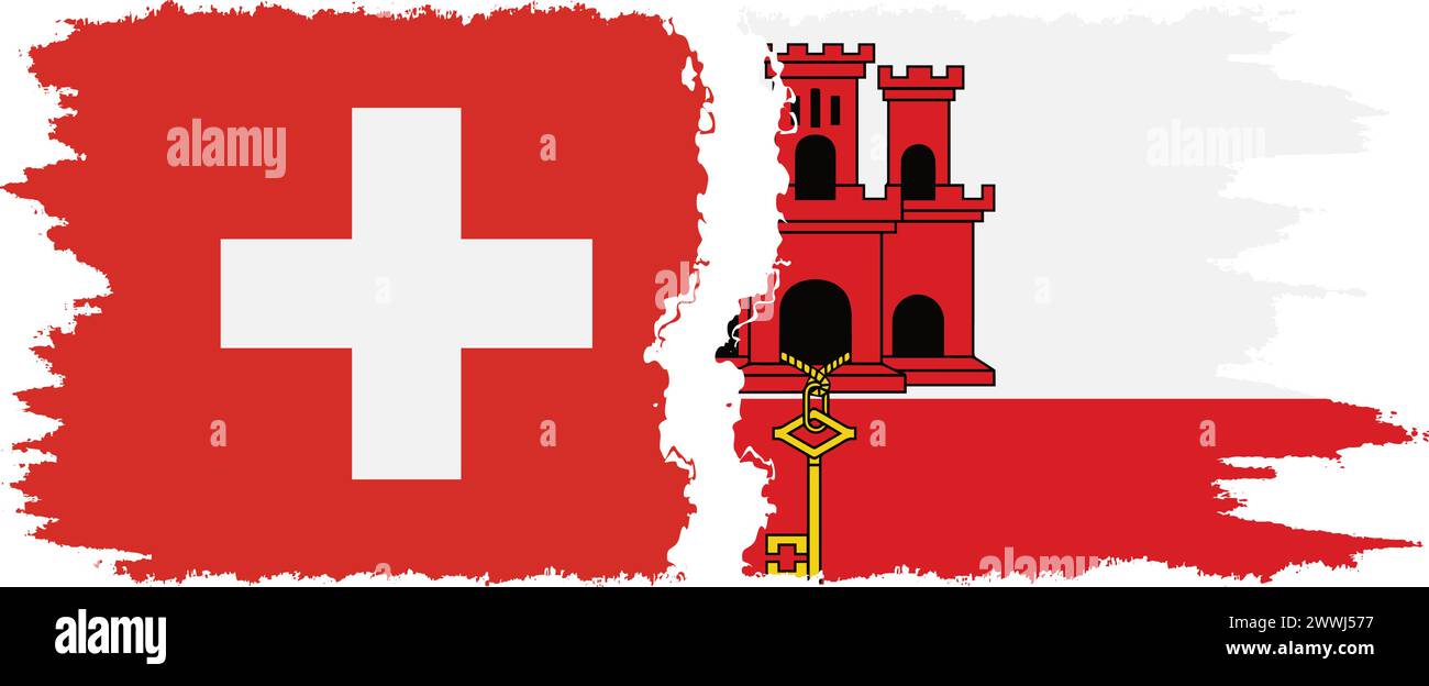 Gibraltar und Schweiz Grunge Flaggen Verbindung, Vektor Stock Vektor