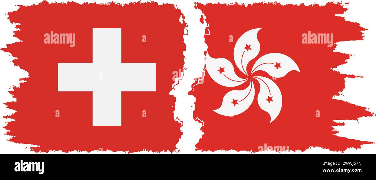 Hongkong und Schweiz Grunge Flaggen Verbindung, Vektor Stock Vektor
