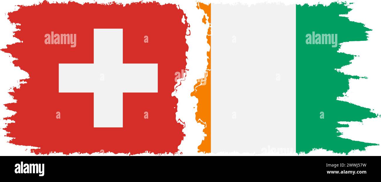 Elfenbeinküste und Schweiz Grunge Flaggen Verbindung, Vektor Stock Vektor