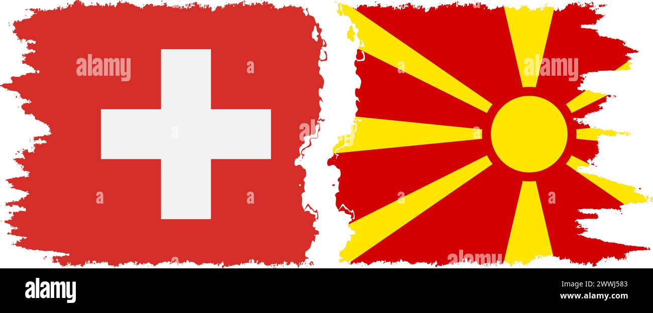 Nordmakedonien und Schweiz Grunge Flaggen Verbindung, Vektor Stock Vektor