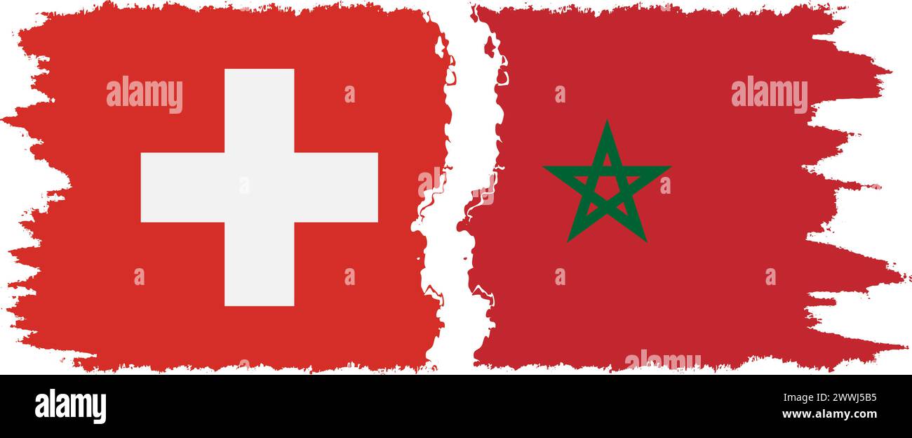 Marokko und Schweiz Grunge Flaggen Verbindung, Vektor Stock Vektor