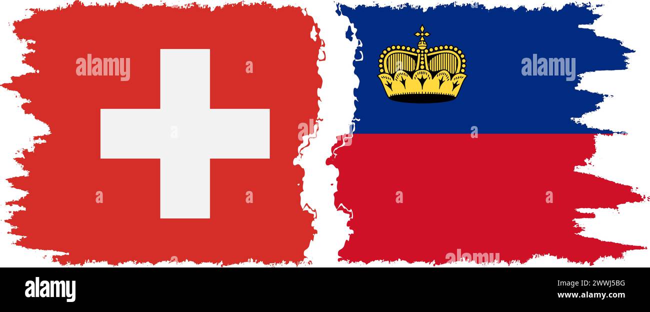 Liechtenstein und Schweiz Grunge Flags Verbindung, Vektor Stock Vektor
