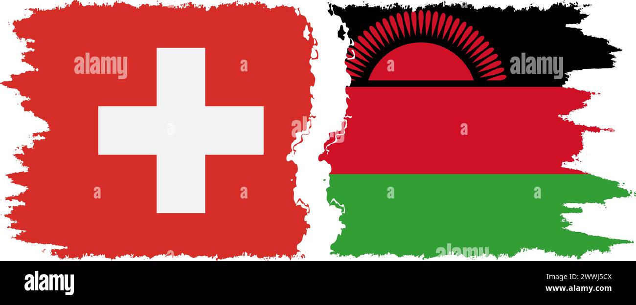 Malawi und Schweiz Grunge Flaggen Verbindung, Vektor Stock Vektor
