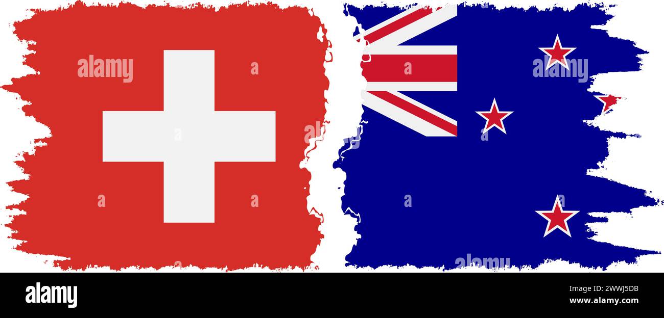 Neuseeland und Schweiz Grunge Flaggen Verbindung, Vektor Stock Vektor