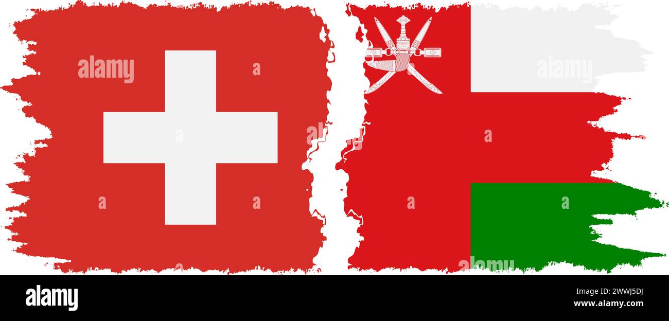 Oman und Schweiz Grunge Flaggen Verbindung, Vektor Stock Vektor