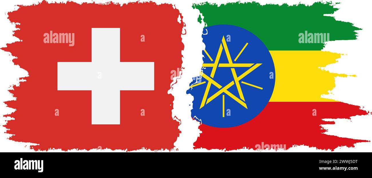 Äthiopien und Schweiz Grunge Flaggen Verbindung, Vektor Stock Vektor