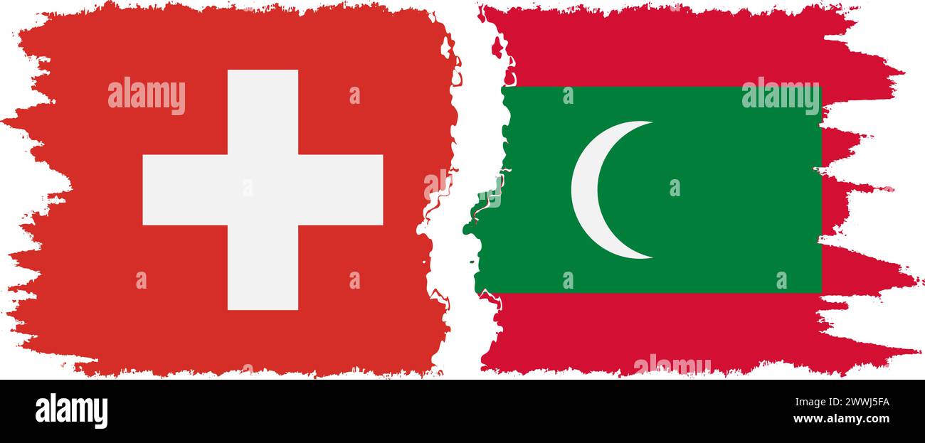 Malediven und Schweiz Grunge Flaggen Verbindung, Vektor Stock Vektor