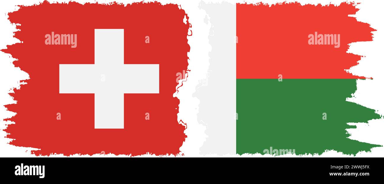 Madagaskar und Schweiz Grunge Flaggen Verbindung, Vektor Stock Vektor