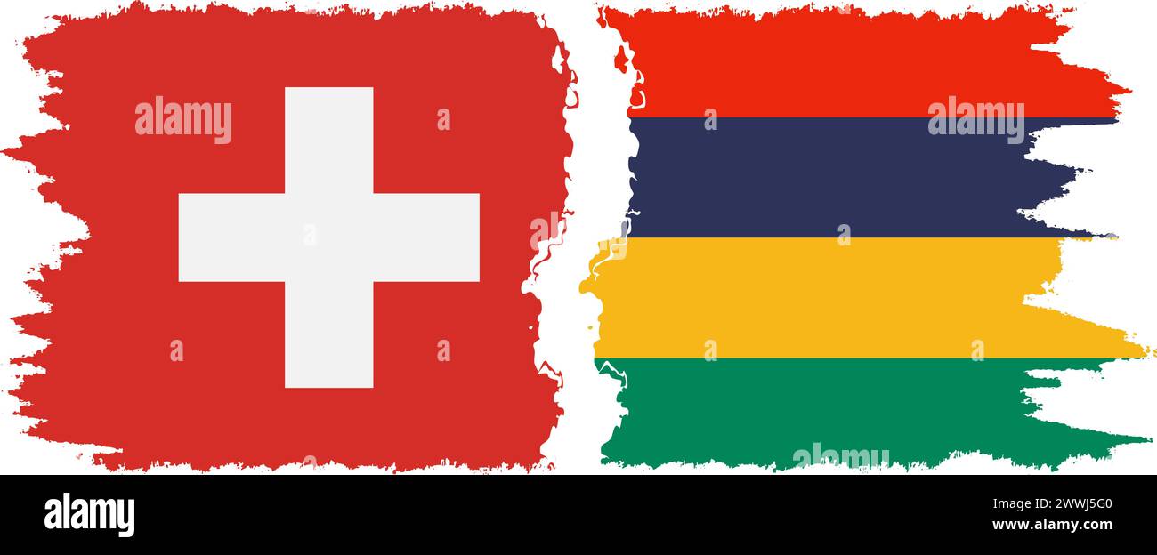 Mauritius und Schweiz Grunge Flags Verbindung, Vektor Stock Vektor