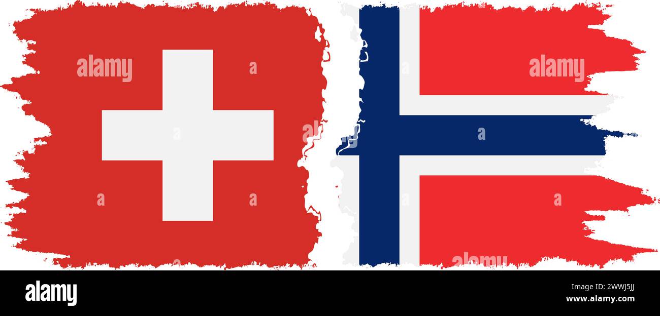 Norwegen und Schweiz Grunge Flags Verbindung, Vektor Stock Vektor