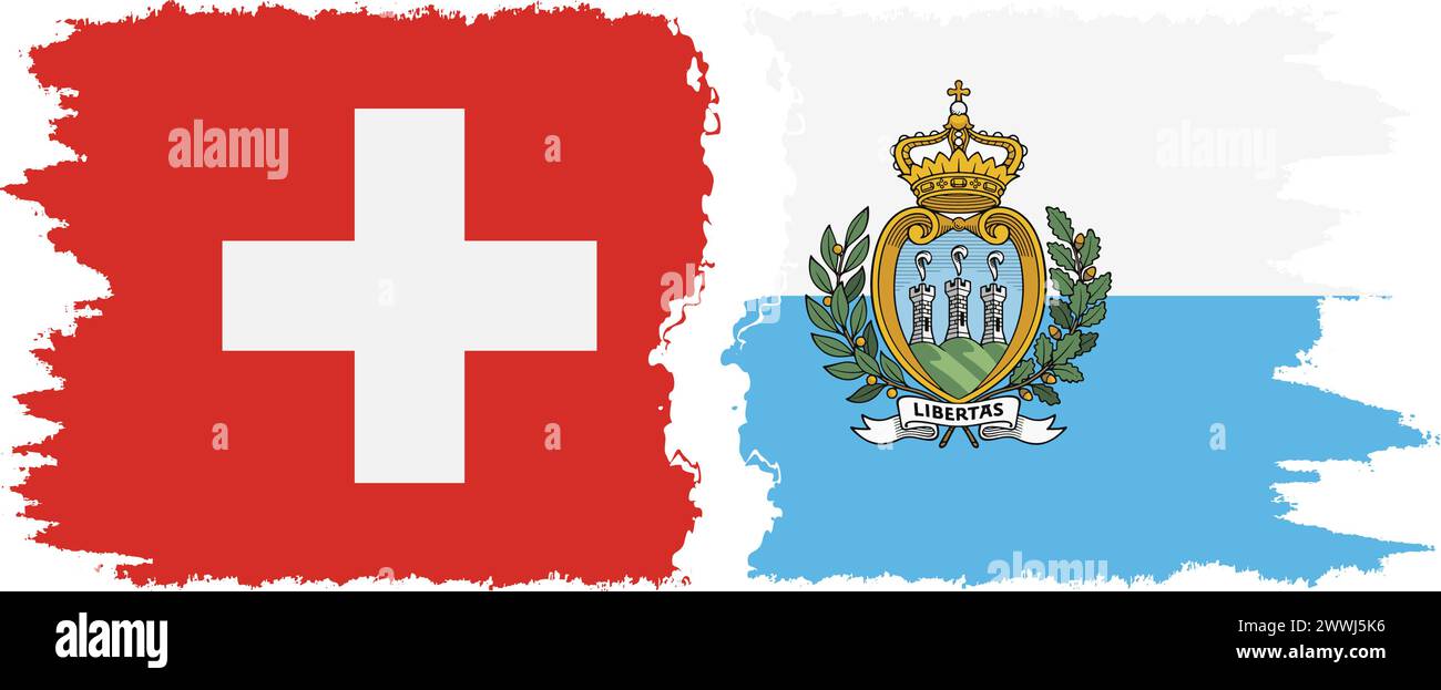 San Marino und Schweiz Grunge Flaggen Verbindung, Vektor Stock Vektor