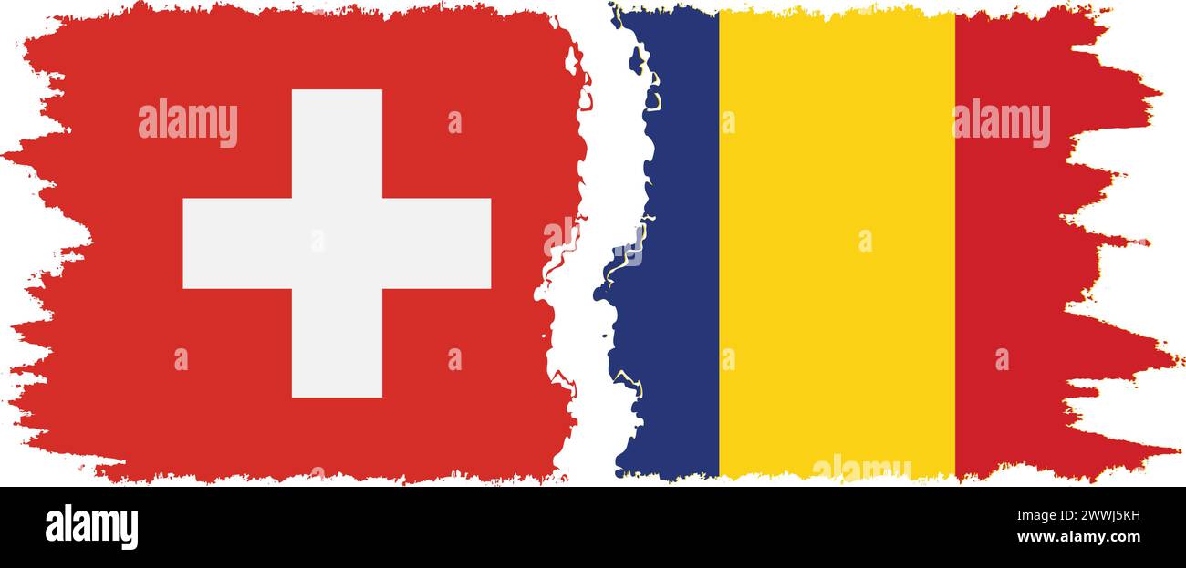 Rumänien und Schweiz Grunge Flags Verbindung, Vektor Stock Vektor